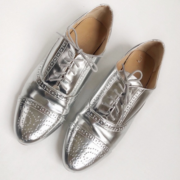 J. Crew Shoes - J Crew • Silver Mirrored Oxfords